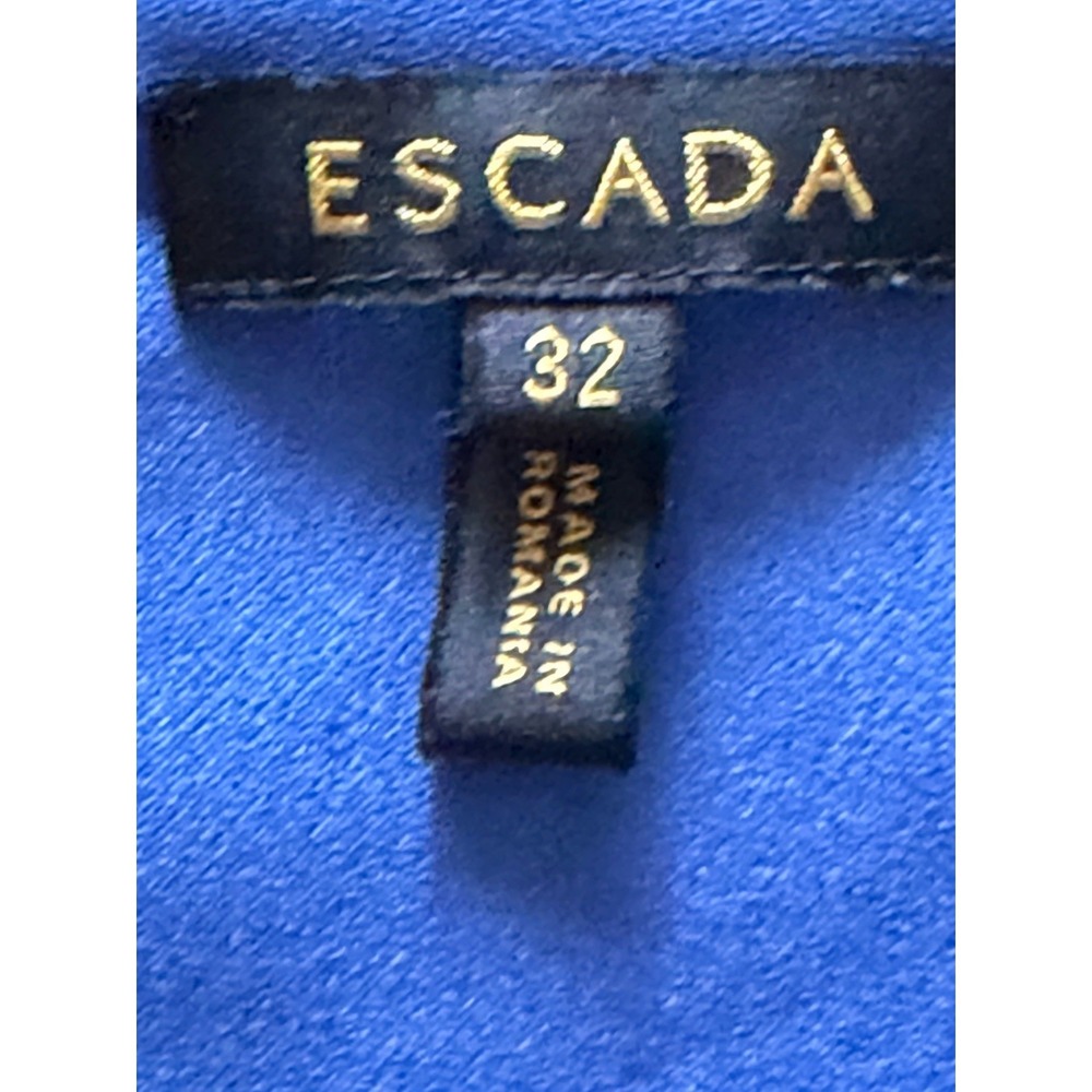Escada Women's Crepe Tunic Blouse Blue Asymmetrical Hem V-Neck Long Sleeve 32 - Picture 11 of 12